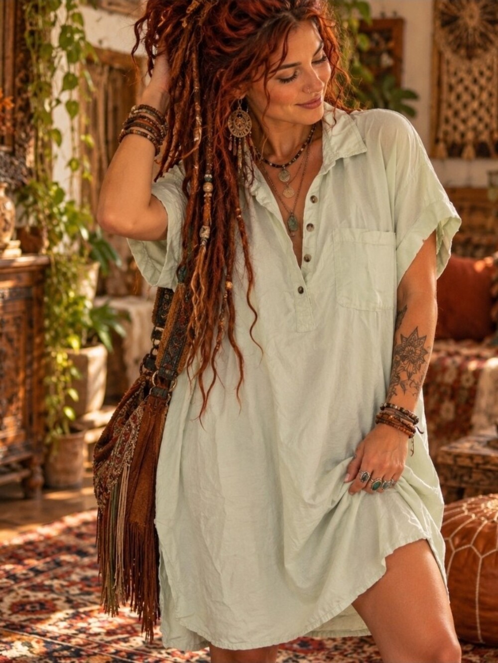 4/$15 Wonderly XL Mint Green Lyocell Oversized Tunic Top Boho Cottagecore 90s